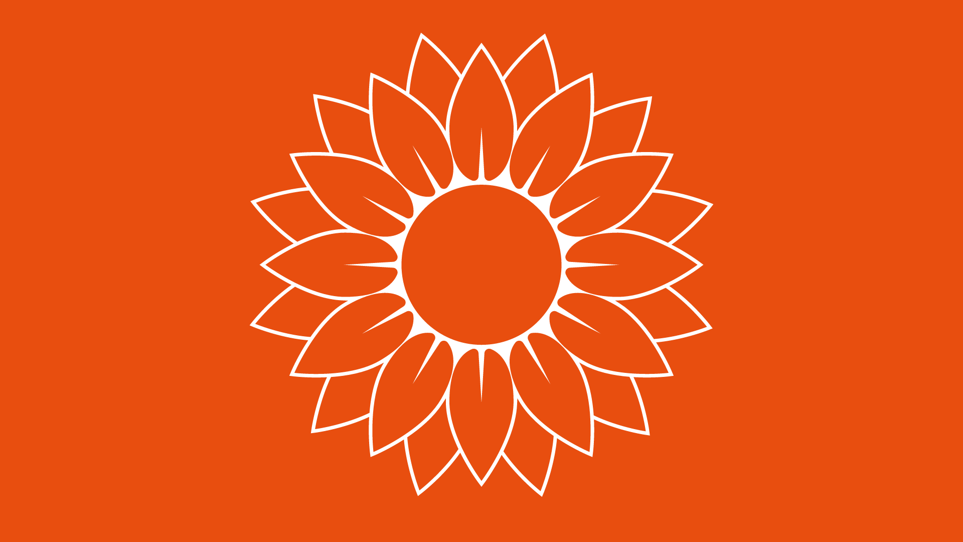kuvituskuvana Salpauksen oranssilla pohjalla yksinkertainen auringonkukka osoittamassa tukea Ukrainaan.